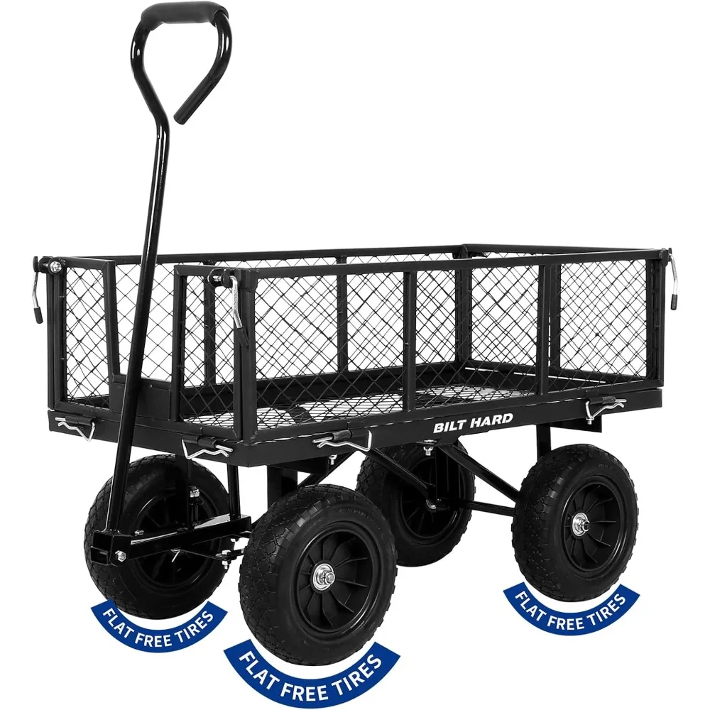 

400 lbs 10" Flat Free Tires Steel Garden Cart with 180° Rotating Handle and Removable Sides, 4 Cu.Ft Capacity Utility Heavy Dut