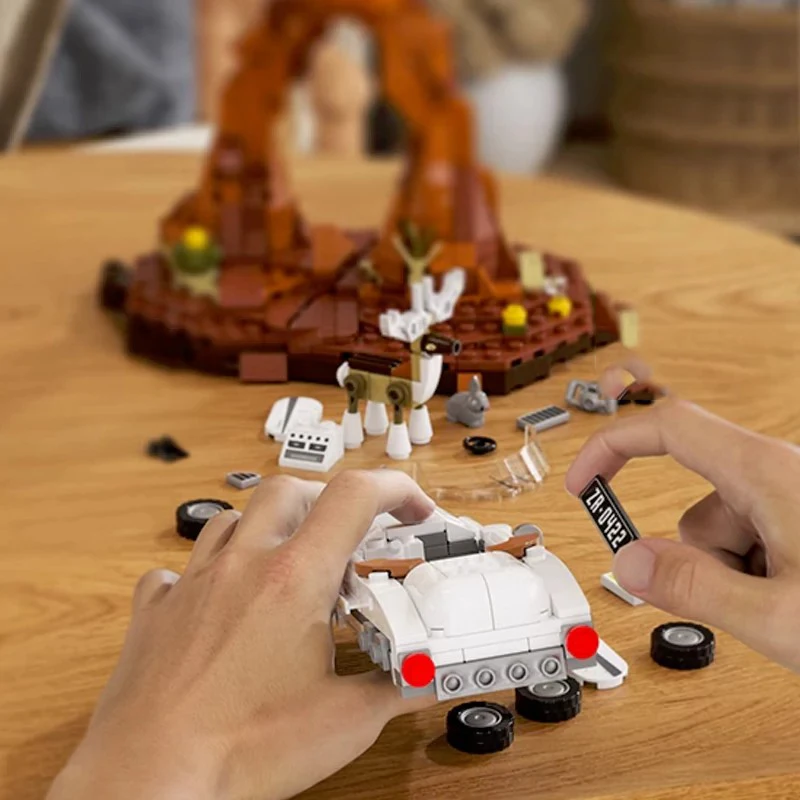 Tenda furgone Viaggio su strada Set di edifici Street View, città con figure Modello di edifici modulari Blocchi Regalo per adulti Bambini 576 pezzi