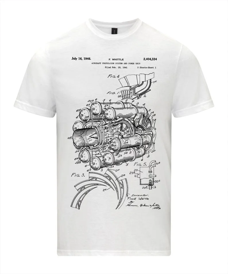 

Jet Engine Patent Aviation Blueprint Pilot Gift T-shirt Deconstruct Shirt Personality Art Aesthetics Casual Street Short Sleeve