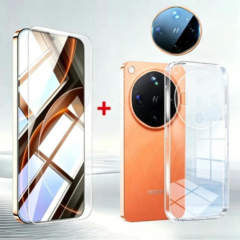 3-in-1 Schutzset für OPPO Find X9 X8 Ultra: HD-Displayschutzfolie aus gehärtetem Glas, weiche TPU-Handyhülle und Kameraschutz für Find X9 Ultra, X8s+ und X8s