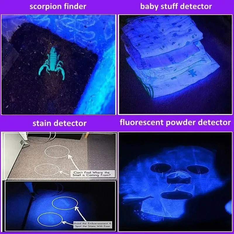 Mini 395nm UV Flashlight Blacklight Zoomable USB Rechargeable UV Light Ultraviolet Torch for Pet Urine Detector Resin Curing