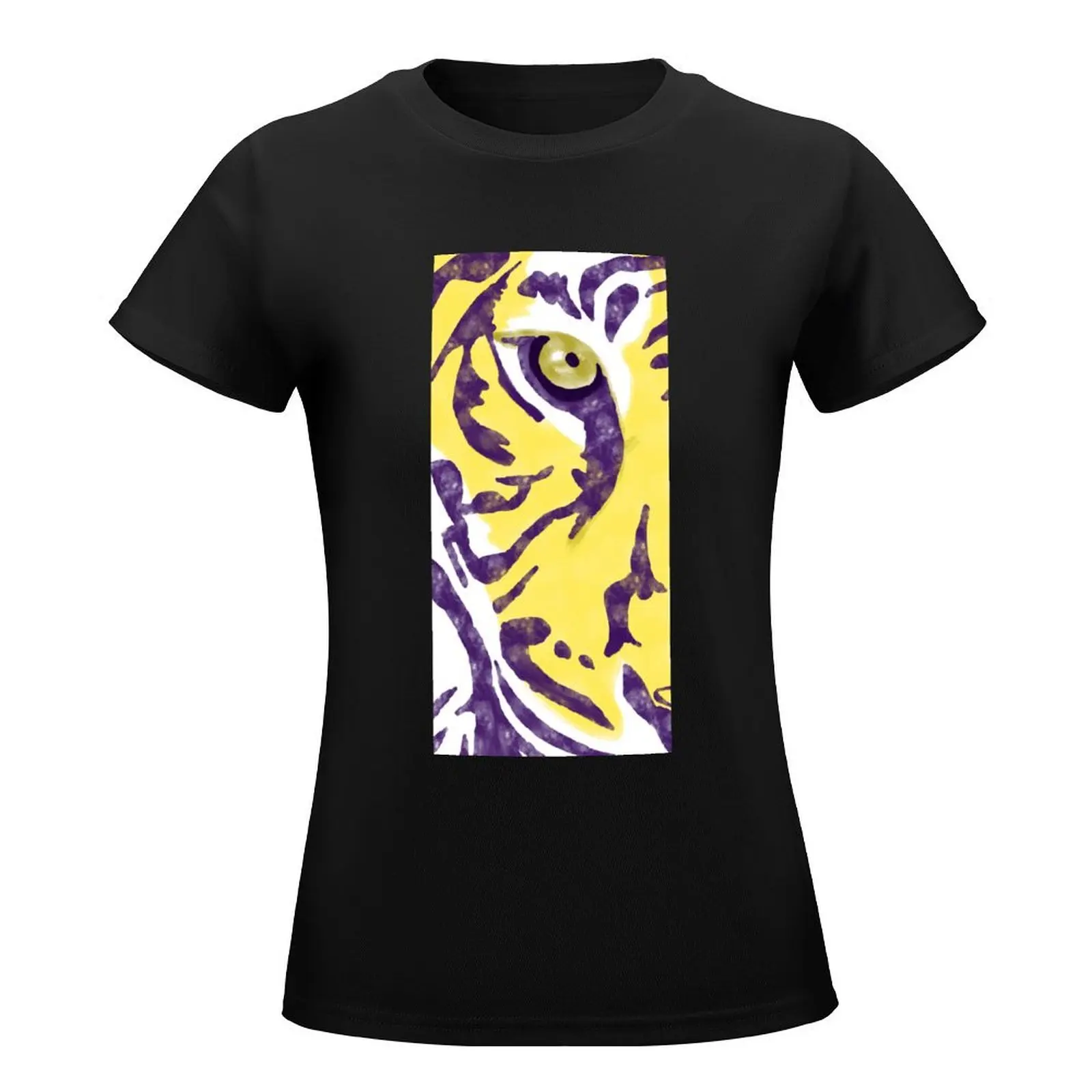 Camiseta de tigre de acuarela púrpura y dorada para mujer, camisetas gráficas divertidas, Camisetas estampadas de animales