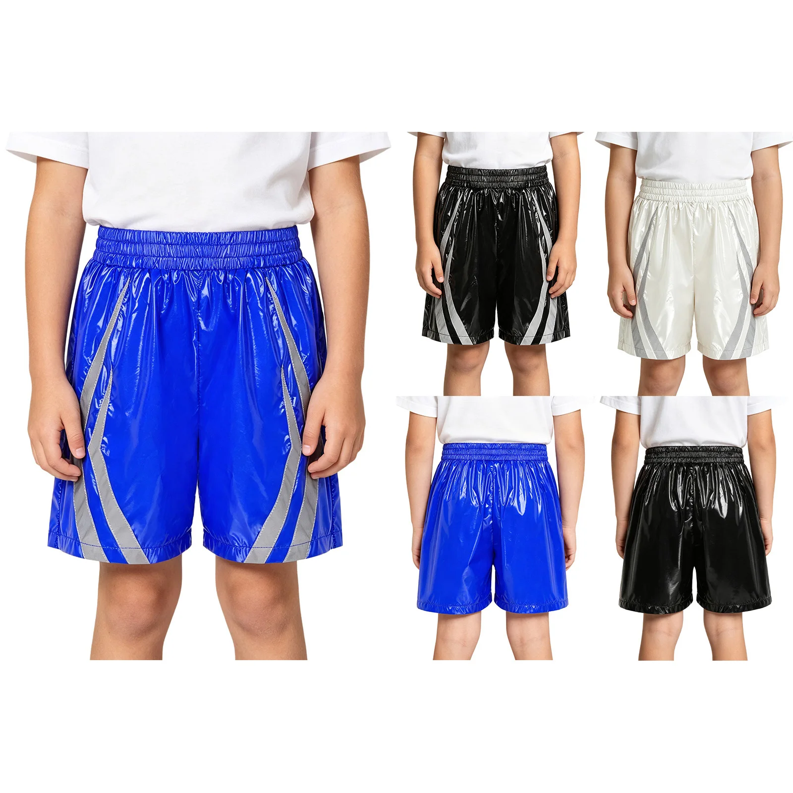 Kids Boys Girls Water Resistant Shorts Color Blocking Elastic Waistband Athletic Trunks Lightweight Running Cycling Sportswear