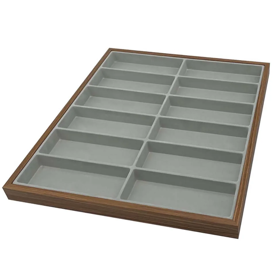 12 Grids Black Walnut Wooden Glasses Storage Rack Velvet Liner Sunglasses Display Tray Eyewear Eyeglasses Storage Organizer Box