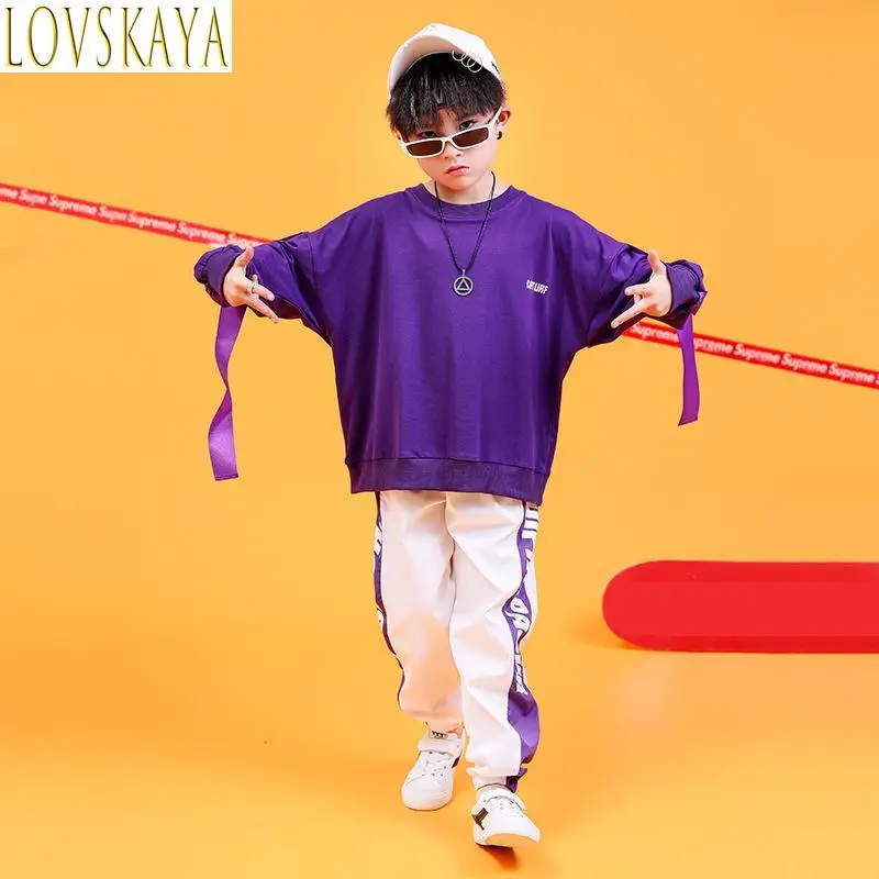 Camiseta de algodón para niños, traje de baile de hip-hop, ropa deportiva, espectáculo de rendimiento, atuendo de baile de jazz