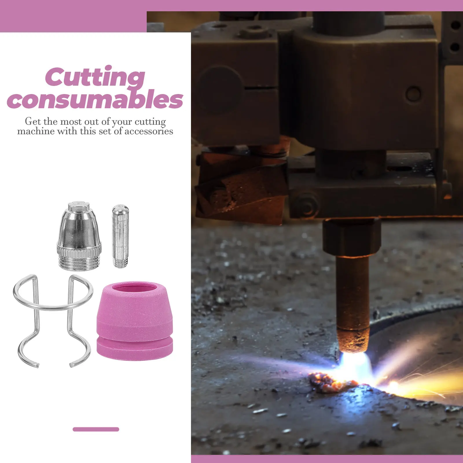 1Set Plasma Cutter Consumables Kit Nozzle Protective Cover Bracket for Safe Precise Burr-Free Cutting Compatible with Most