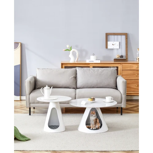 Primary Design 2 Cat Beds With Marble-look Top And Steel Base 2 Sets Coffee Round Tables