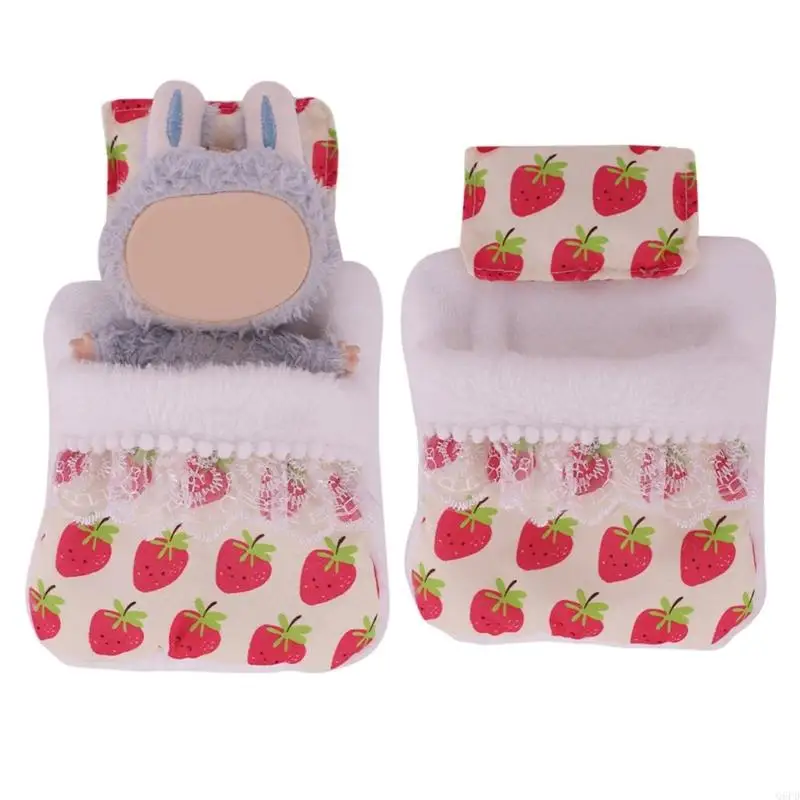 Acessórios para bonecas 17 pelúcia travesseiro bonecas e saco dormir com um padrão flores adorável para