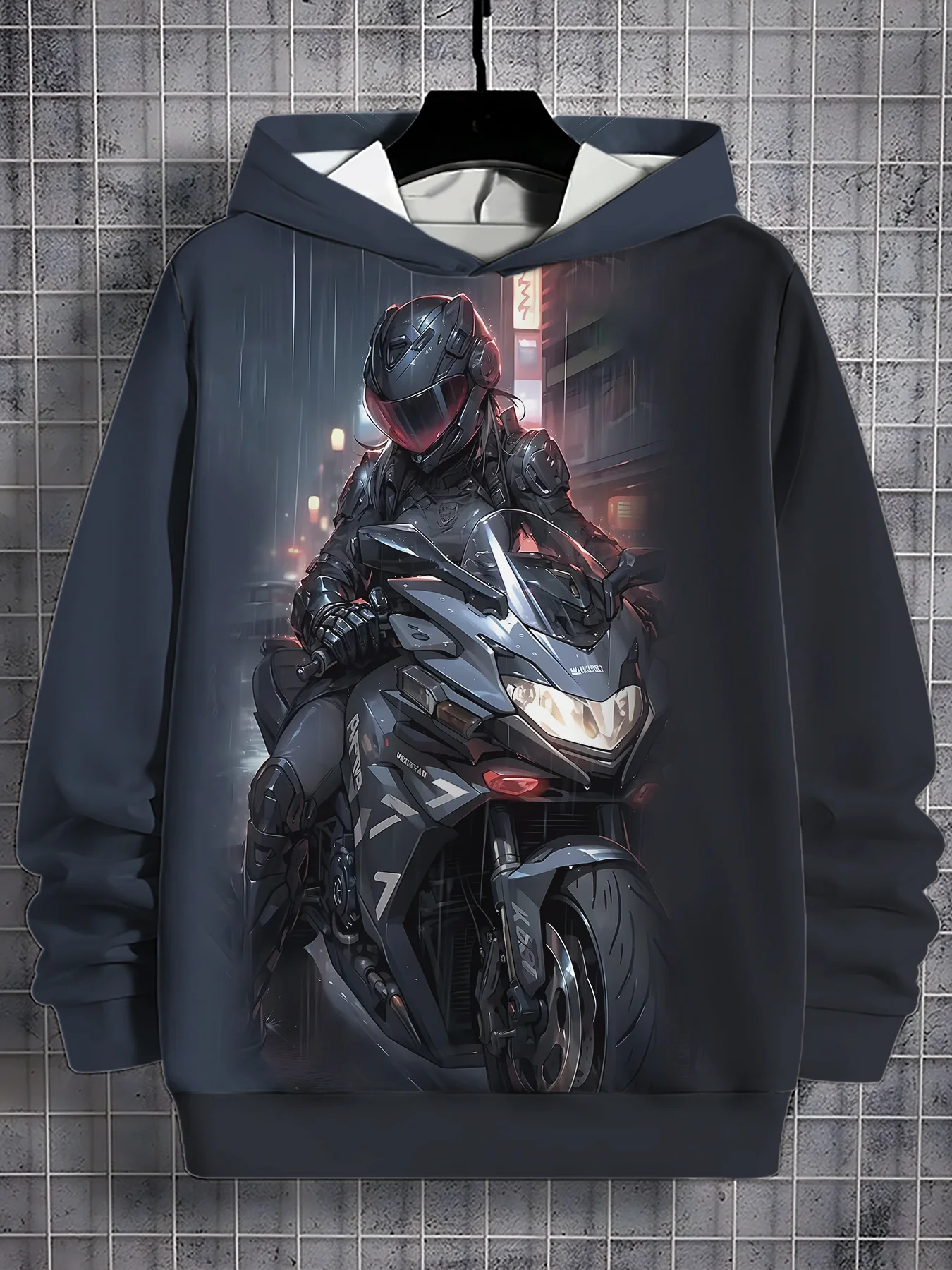 احتضان الركوب! بلوفر بغطاء للرأس مطبوع عليه دراجة نارية للرجال مع جيب، ملابس شارع عصرية ضرورية لفصل الربيع والخريف #1