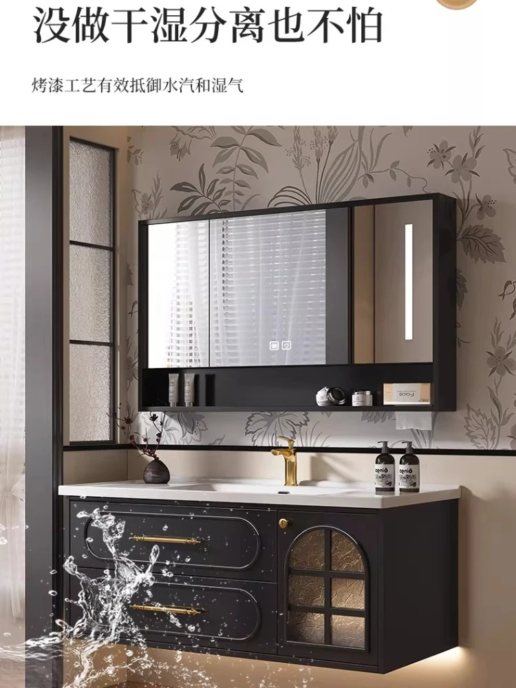 

Ретро-комбинация для ванной комнаты: тумба из орехового дерева и умывальник в средневековом стиле, новый китайский керамический интегрированный умывальник.