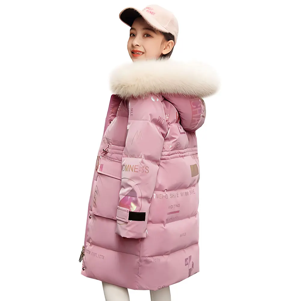 

Girls Winter Coat Kids Padded Jacket Faux Fur Hoodie Parka Toddler Warm Windproof Overcoat Casual Cotton Quilted Coat Snowsuit