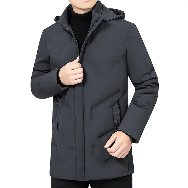 Chaqueta gruesa y cálida con capucha para hombre, Parka larga de lana a prueba de viento, acolchada, para invierno, novedad de 2024