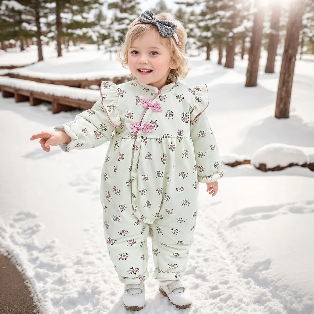 

Sanlutoz Winter Warm Baby Girls Rompers Floral Princess Long Sleeve Infants Jumpsuits Clothing