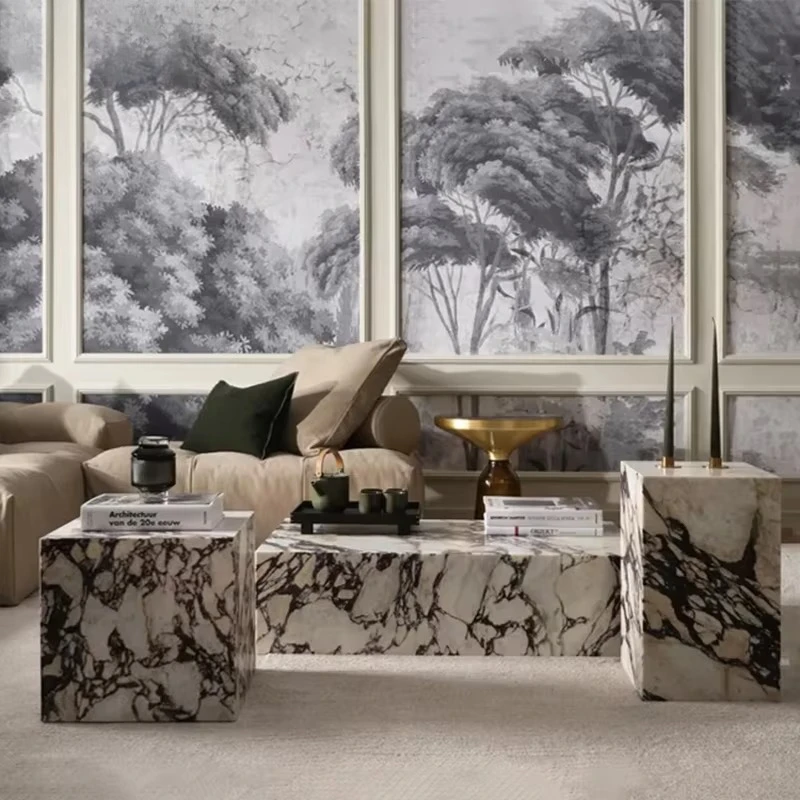 Future Stone Furniture Coffee Table Low Plinth Marble Living Room  Natural Customized Calacatta Viola Coffee Side Table