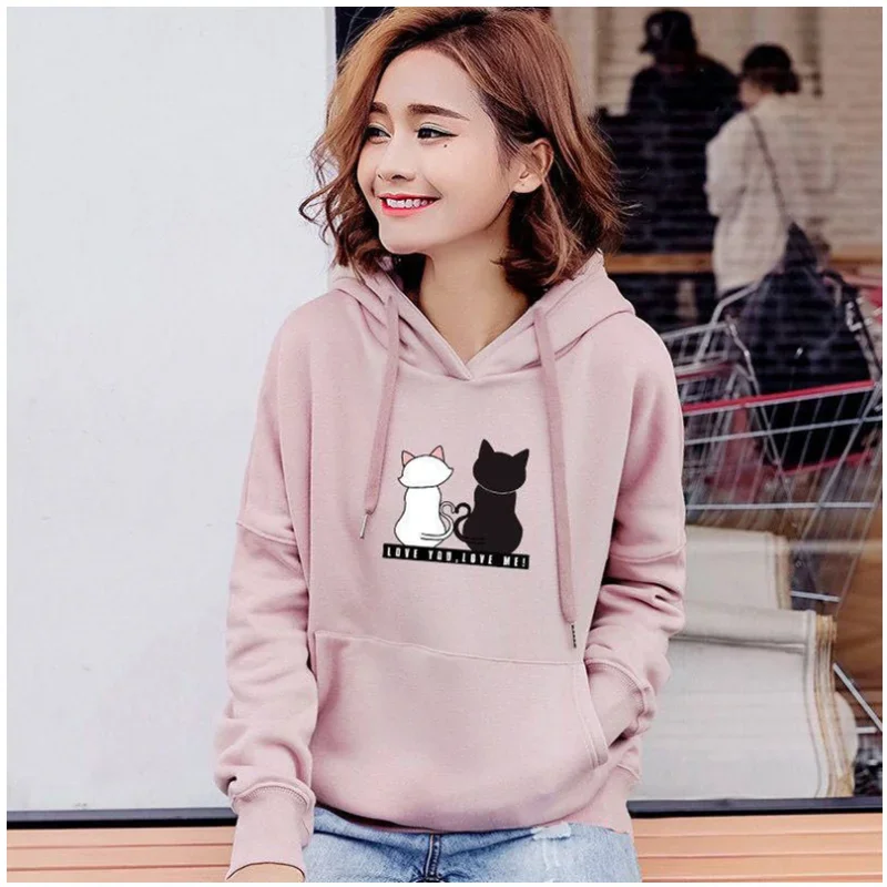 

Fashion Women Hoodie Pullover Sweatshirt Autumn Long Sleeve Hoodies Cute Cat Print Casual Winter Clothing Sweater Female Top