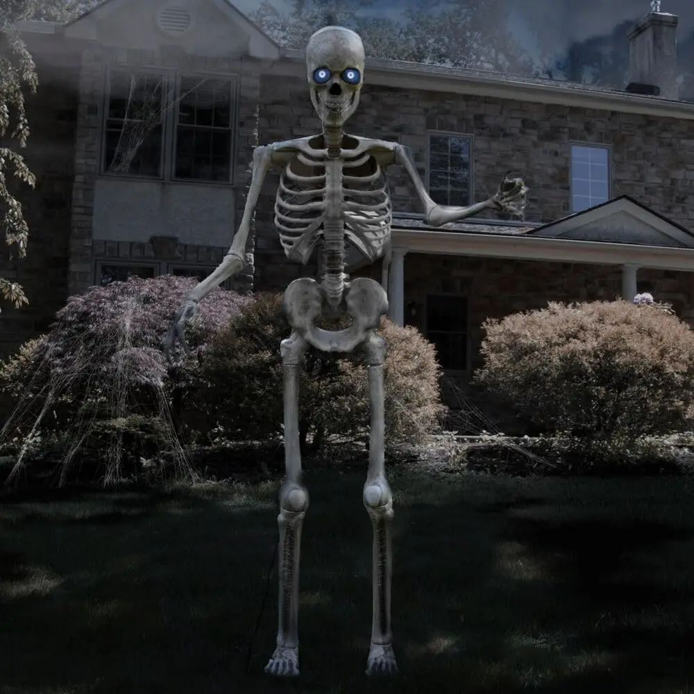 

Motion-Activated 8-Ft. Tall Towering Skeleton, Plug-in Talking Scare Prop Animatronic for Indoor or Covered Outdoor Creepy