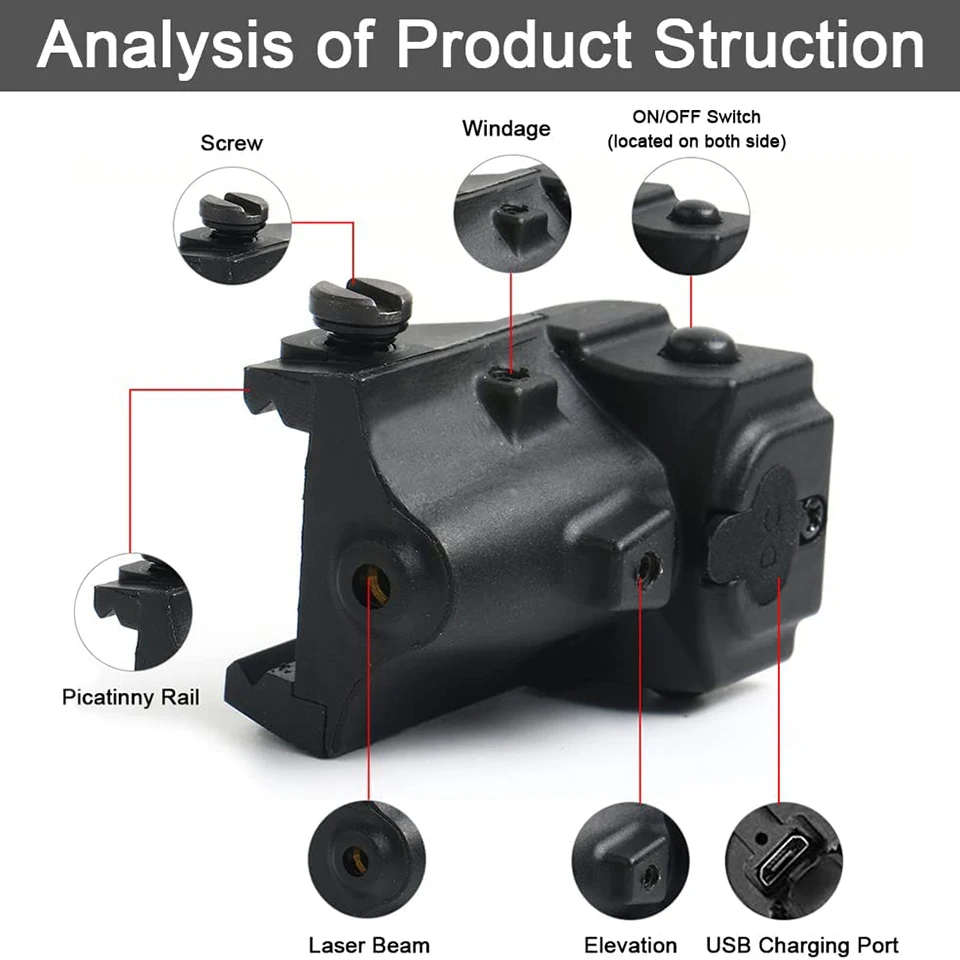 Tactical Weapon Laser Beam Blue Green Laser Sight Compact USB Rechargeable Adjustable Lasers for Pistols with Picatinny Rail