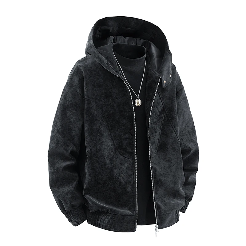 

Men Spring Autumn Hooded Leather Jacket Trendy Casual Loose Jacket American Cardigan Jacket Couple Fashionable Versatile Jacket