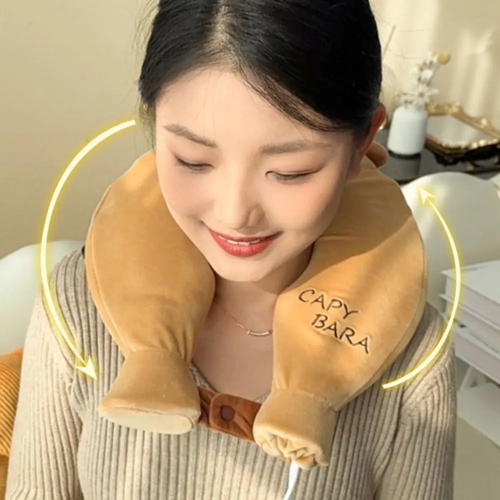 

Cartoon U-shaped Hot Water Bag Leak-proof Anti-scalding Neck Warmer Reusable with Plush Cover Neck Support Warm Water Bag Winter