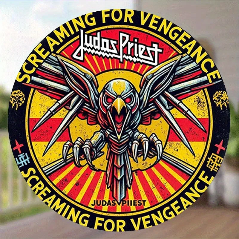 قطعة واحدة من ملصق معدني ثقيل - ديكور عصابة رأس النسر المستوحى من كاهن يهوذا القديم مع نص صراخ - فن جداري لفرقة الروك الرجعية لـ #6