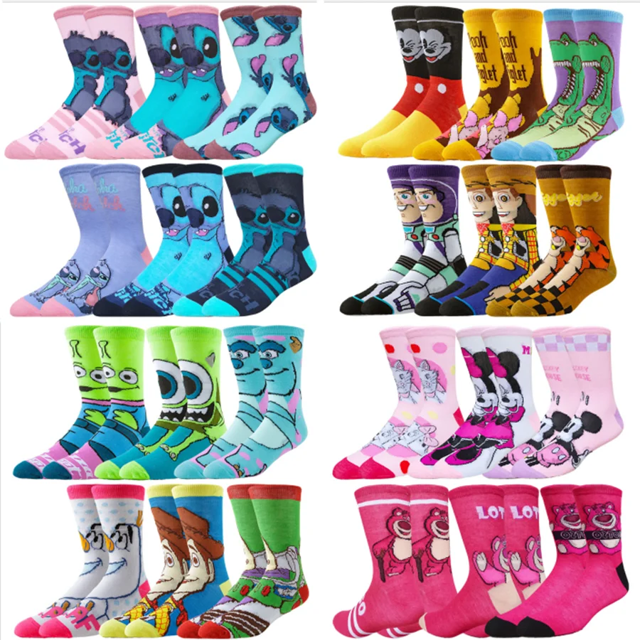 

6 пар носков Potdemiel для мужчин и женщин, уличная мода, хип-хоп, с мультяшными и аниме-принтами, забавные повседневные носки средней длины