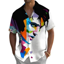 Camisa havaiana de manga curta masculina, roupa respirável solta, blusa casual, moda verão