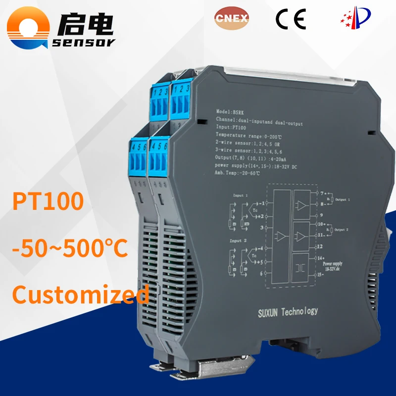 high precision Intelligent Temperature Transmitter 4-20mA output PT100 Type 0-5V/0-10V Din Rail Temperature Signal Converter