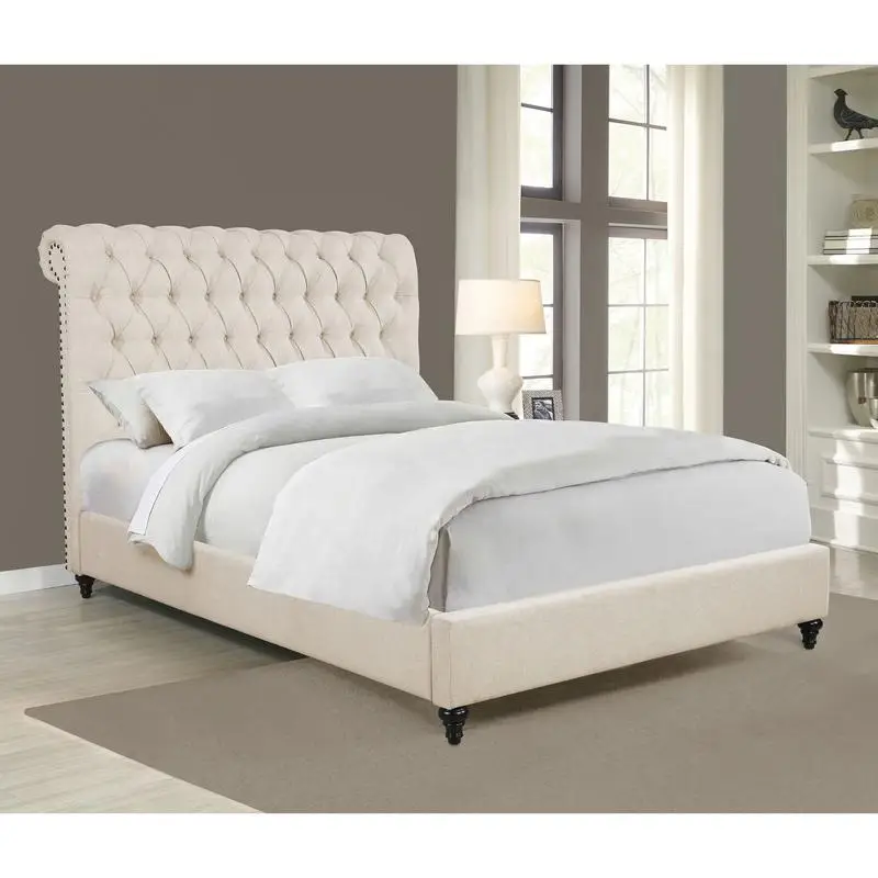 Tufted Upholstered Queen Bed in Beige with Elegant Design and Comfort