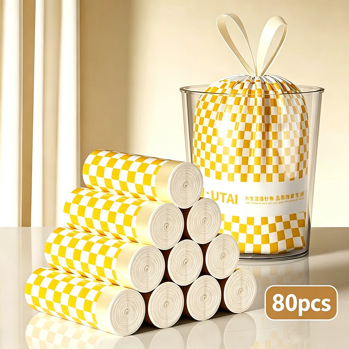 5 rouleaux/80 pièces de sacs poubelles à cordon de serrage 20L, épais et résistants à la déchirure, pour cuisine, salon, salle de bain