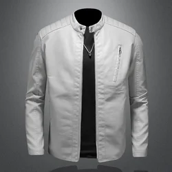 2026 Men Leather Jacket Stand Collar Slim Pu Leather Jacket Autumn Fashion Men Motorcycle Causal Coat Male Moto Biker Coat