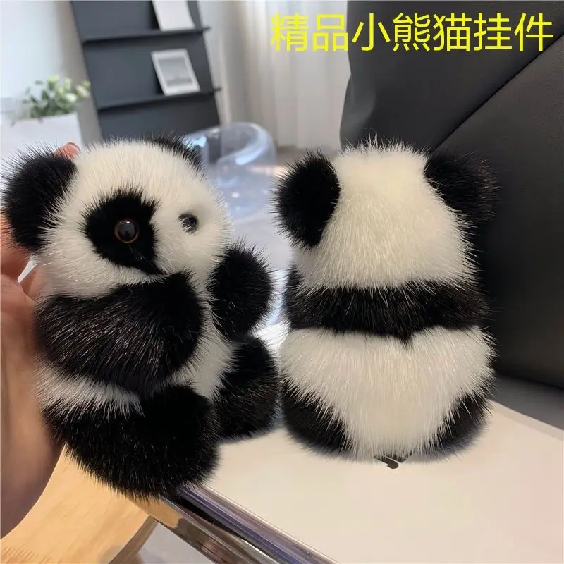 مجوهرات فاخرة عالية الجودة لطيفة وفراء الباندا المفاتيح على ظهره قلادة حامل مفاتيح الباندا متعدد الاستخدامات للمفاتيح