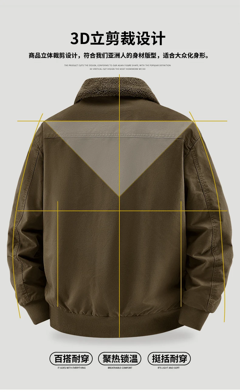 Men Fleece Lined Bomber Jacket Men Loose Thick Warm New Coat Men Plus Size Reversible Fur Collar Cotton Outwear Autumn Parkas