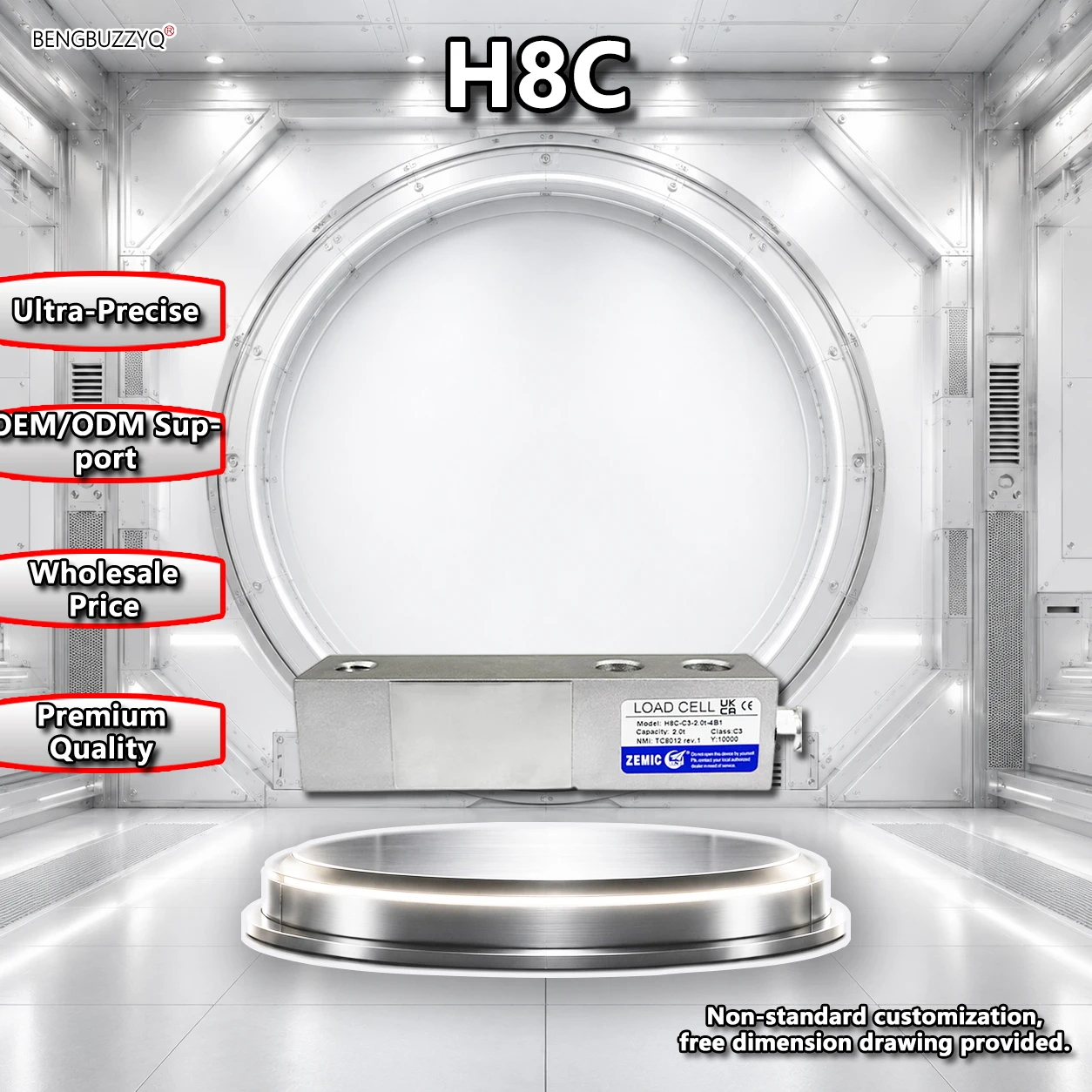 H8C Shear Beam Load Cell 0.5-10T C3 Class 2.0mV/V 350Ω Strain Gauge Sensor for Platform/Hopper Scale