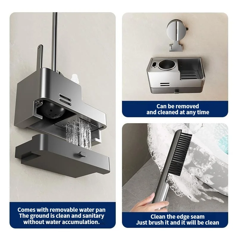 흡착식 변기솔 보관대 무타공 벽걸이 가정용 사각지대 없는 변기 청소 도구