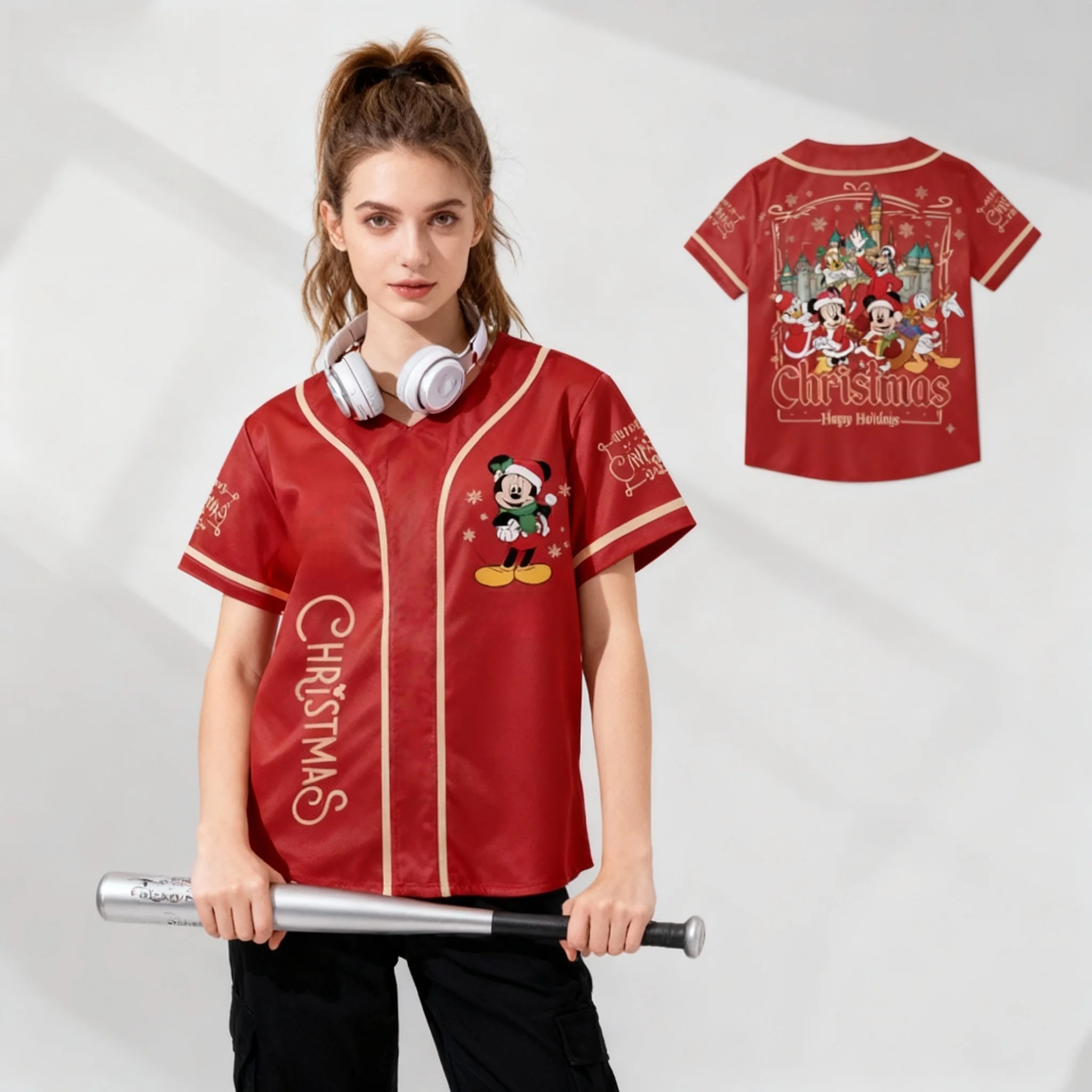 25/26 الصيف ديزني عيد الميلاد جوفي دونالد داك طبعة خاصة المتضخم البيسبول سترة الكبار الوالدين ملابس أطفال الشارع تي شيرت #5