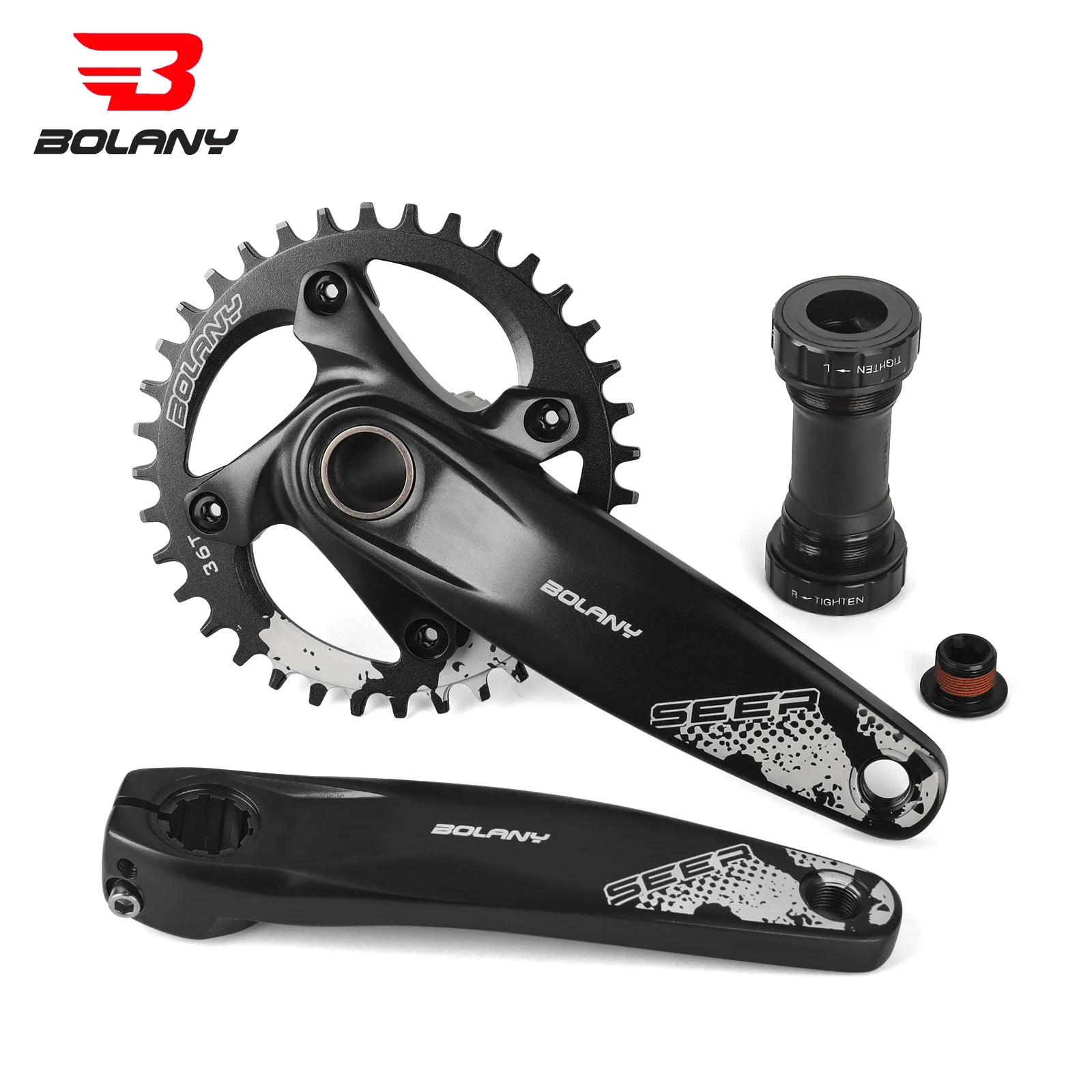 BOLANY-Integrated Aluminum Alloy Bicycle Crankset,Mountain Bike Cranks,Compatible with 8-12S MTB Single Chainring,34T,36T,170mm