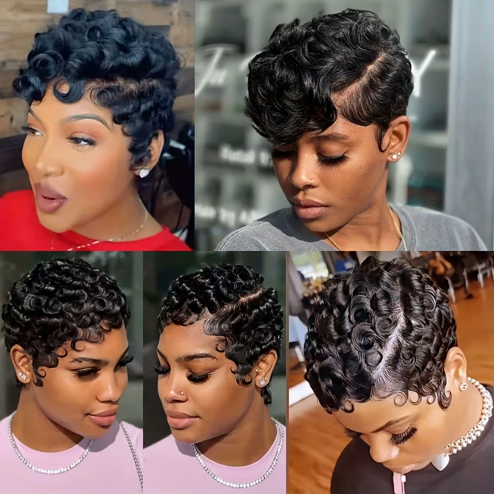 Short Pixie Cut Wigs Human Hair For Women- 6 Inch Short Curly Wave Wigs -250% Density Glueless Wigs With For Daily Use image 6