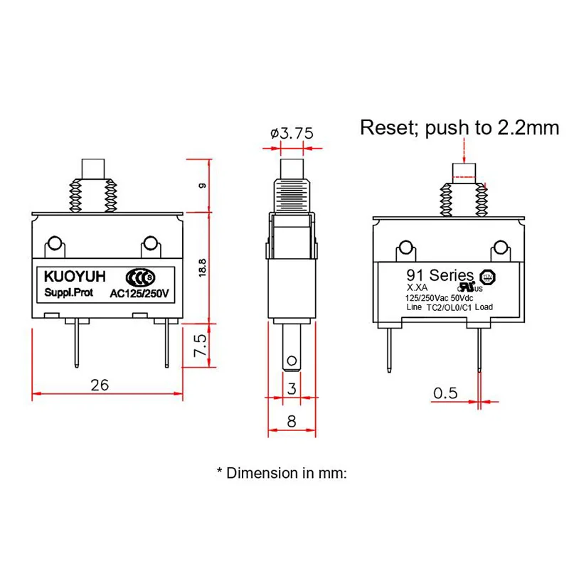 Kuoyuh 0.5A 1A 2A 3A  3.5A 4A 10A Mini Circuit Breaker Switch  Manual Reset Motor Overload Protection