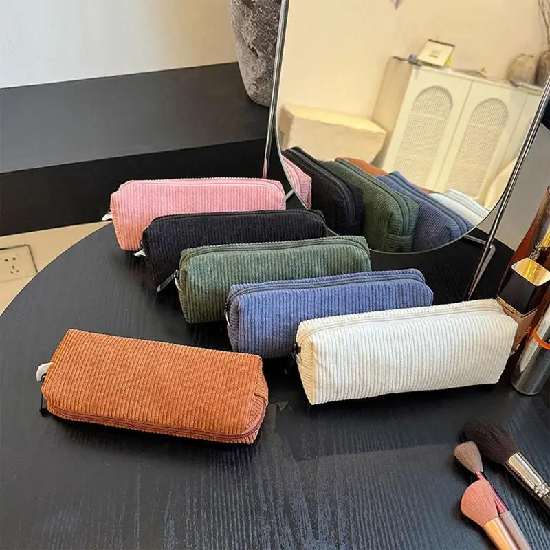 Ретро вельветовая однотонная сумка для ручек, студенческий пенал, коробка для карандашей, женские косметички, косметичка, сумка для хранения ключей, помады