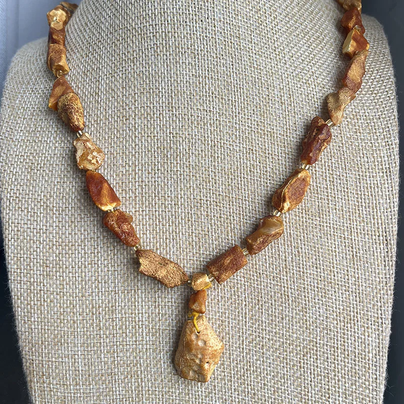 New 100% Original Amber Necklace for Unisex Good Smell Irregular Small Beads 78cm Long Chain Baltic Unique Natural Stone Jewelry