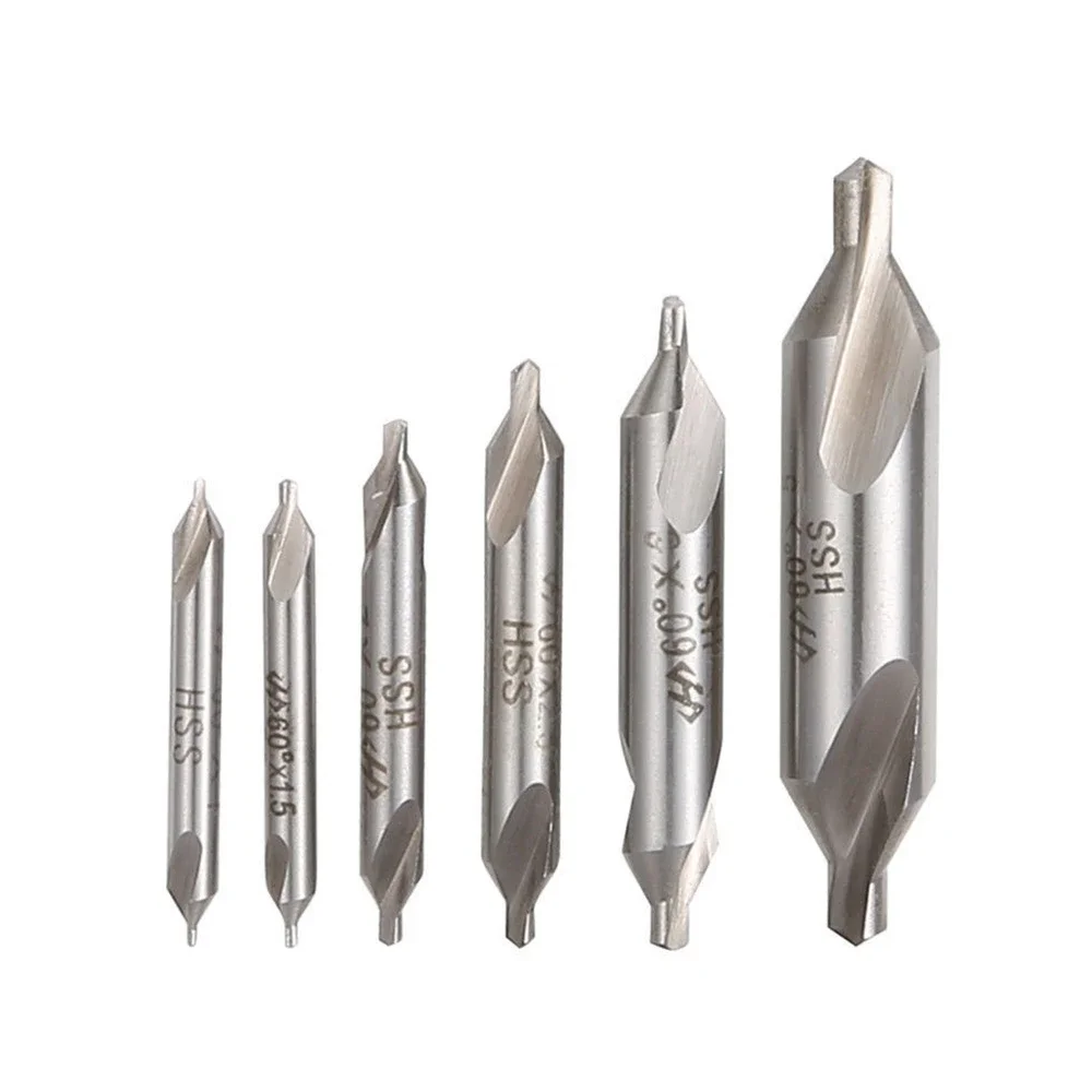 6Pcs HSS Center Drill Bit Set Metalworking Hole Drill Hole Cutter 60 Degrees for Metal-Working 1.0mm 1.5mm 2.0mm 2.5mm 3mm 5.0mm