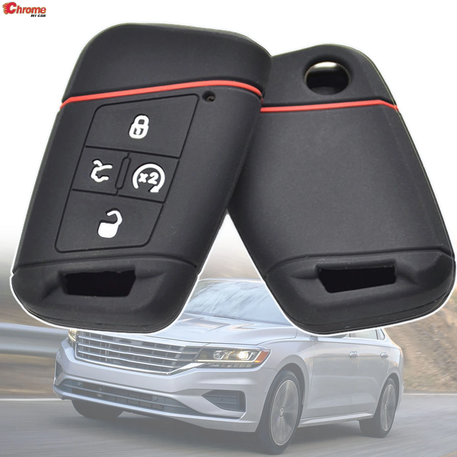 Silicone Car Key Case For Volkswagen VW Tiguan Passat Golf Alltrack 2018- Cover Keyless Remote Fob Shell Skin Holder 4 Button