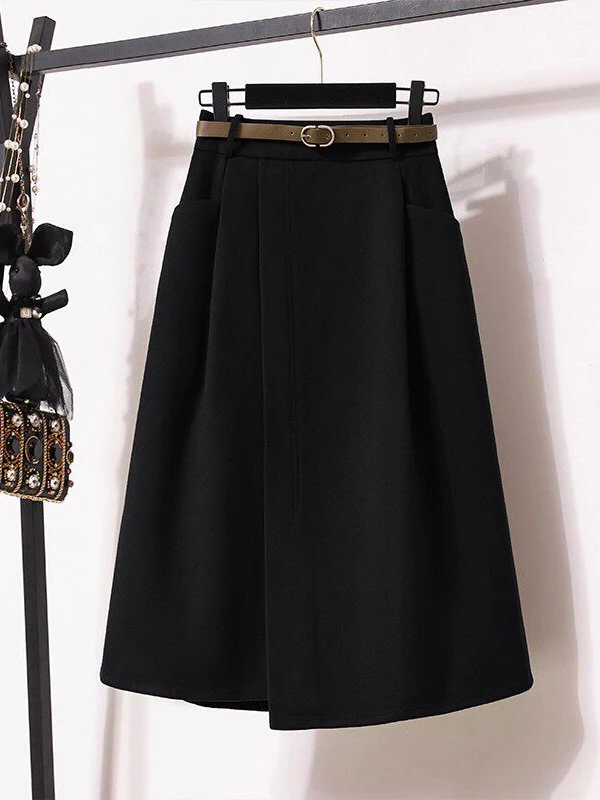 Black High Waist A-Line  Skirt for Women Summer 2026 Slimming Short plus Size Professional Office Midi Skirt