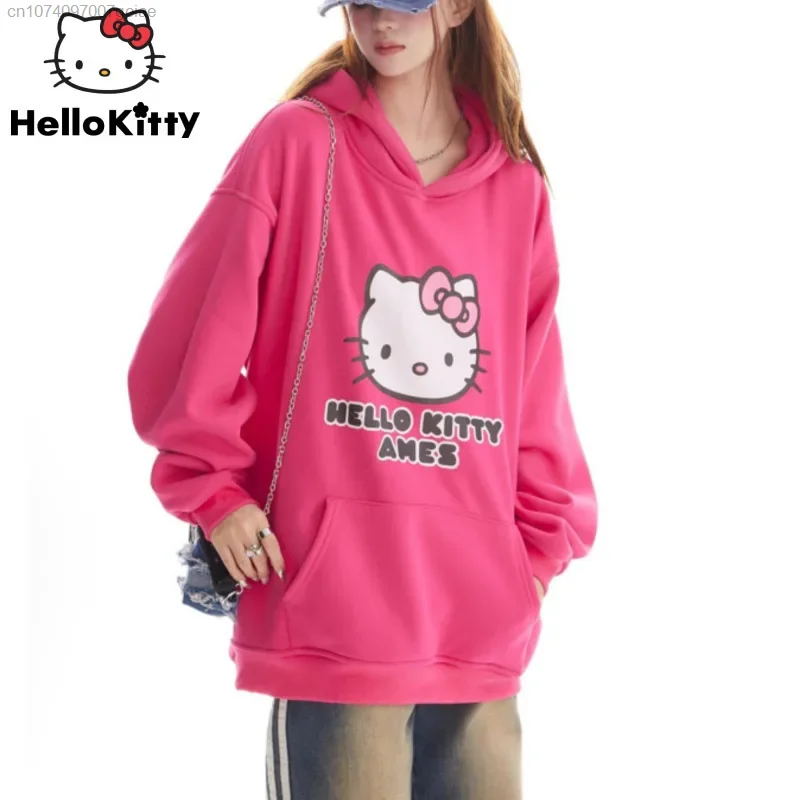 

New Sanrio Hello Kitty Hoodie Sweater Woman Kawaii Cartoon Print Pullover Y2k Sweatshirt Winter Long Sleeve Fashion Coat Clothes