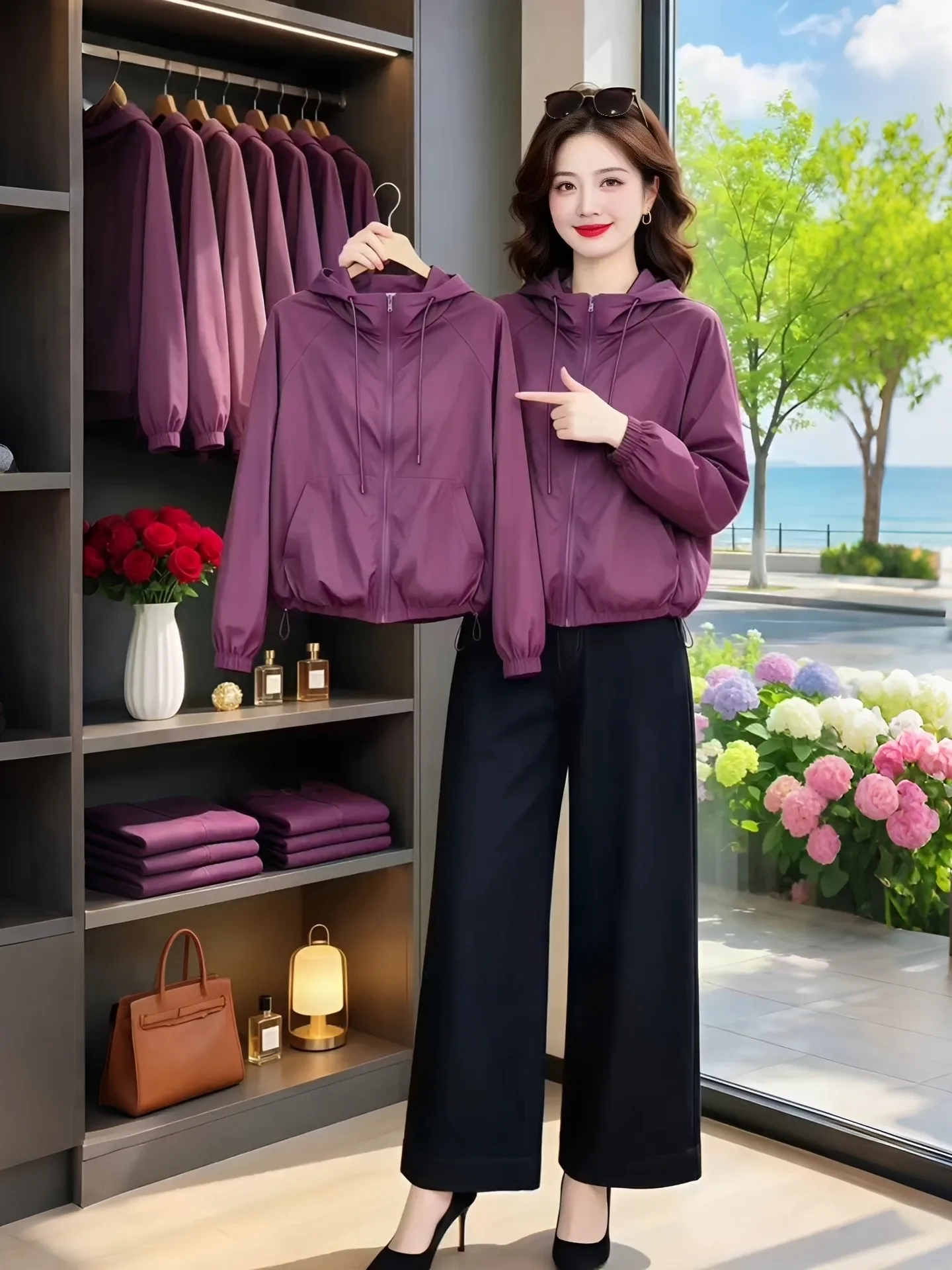 Fashionable Long Sleeve Hooded Women's Jacket Summer 2026 New Arrival Breathable Casual Style Zipper Design Yoga Cover up