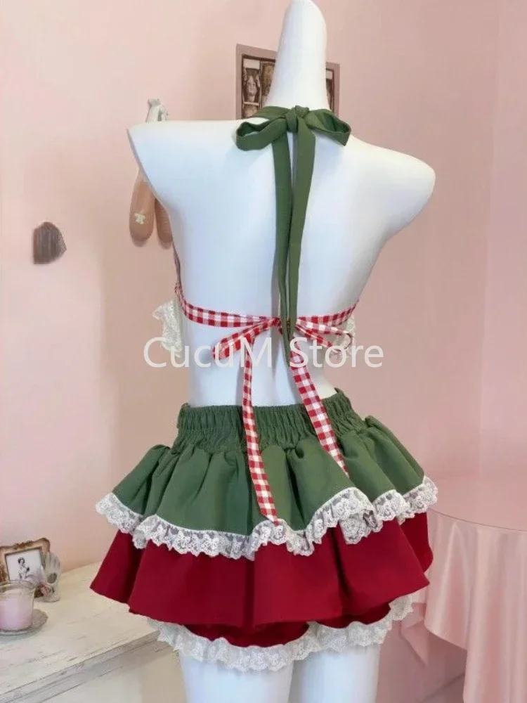 Sweet Lolita Style 2 Piece Set Women Kawaii Bow Lace Halter Neck Crop Tops Mini Cake Skirts Suit Female Korean Y2k Beach Outfits