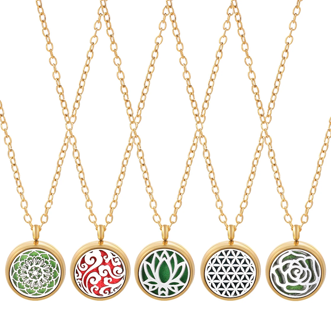 Neue 12mm Goldene Spirale Parfüm Medaillons Edelstahl Aromatherapie Halskette Frau Hohl Muster Ätherisches Öl Diffusor Anhänger
