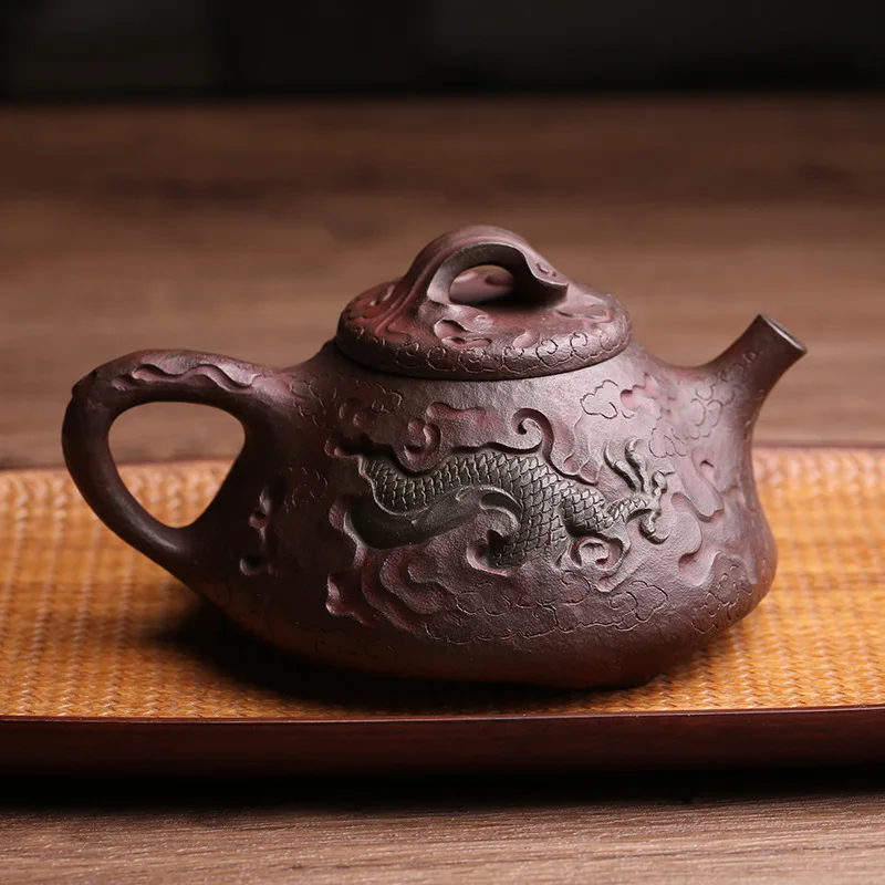 6BUJ Yixing Original Mine Purple Clay Pot Hidden Dragon Stone Ladle Pot Pure Handmade Master High Water Wave Tea Pot Kung Fu Tea