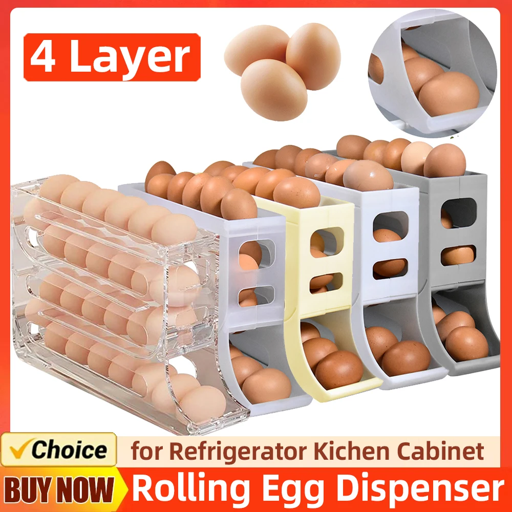 

1/2PCS 4 Layer Rolling Egg Dispenser Space Saving 30 Egg Container Rolling Egg Holder Plastic Egg Tray for Refrigerator Storage