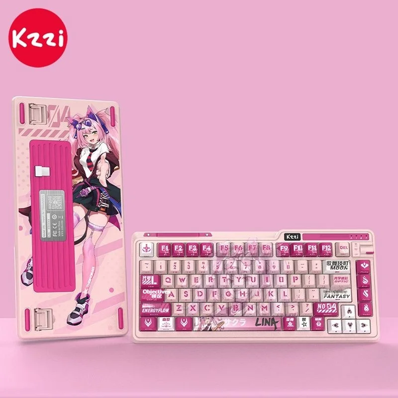 Kzzi K75lite Blackberry Pink Side Engraved Mechanical Keyboard Wireless Bluetooth Three Mode Rgb Computer Game Keyboard